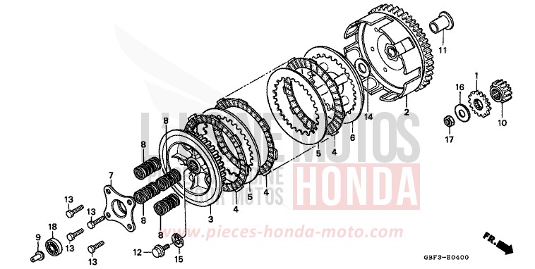 KUPPLUNG von CR80R "große Räder" NEUCLEAR RED (R177) von 1999